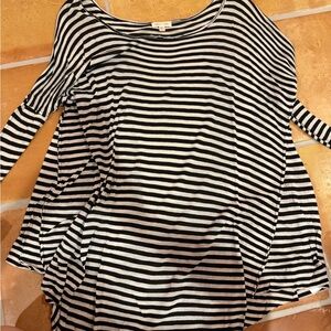 silence + noise Black and White Striped Scoop Neck Top